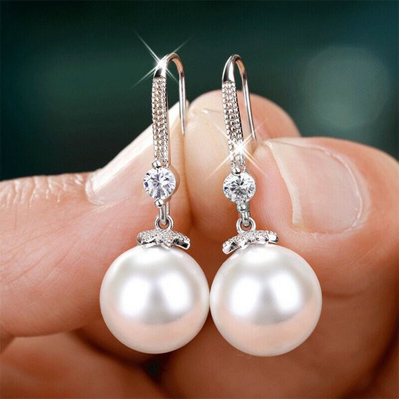 Jewelry - 925 Silver White Pearl Drop Earrings